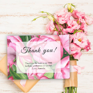 Cartão De Agradecimento Festa de 90 Anos com Peonias e Rosas