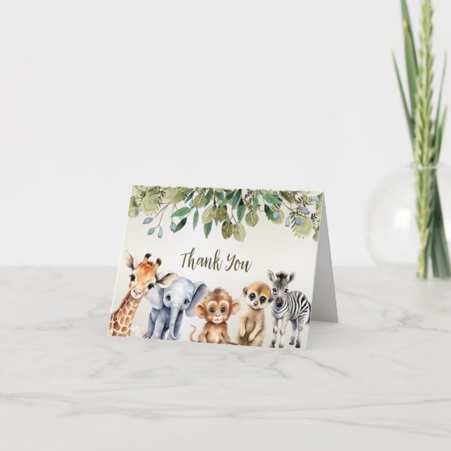 Cartão De Agradecimento Festa de Animais de Safari da Selva Tropical Folha (Frente)