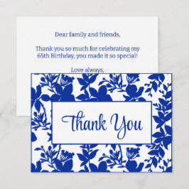 Cartão De Agradecimento Festa de aniversário 65ª Floral Azul Chic