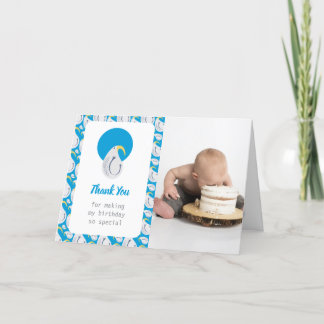 Cartão De Agradecimento Festa de Aniversário Albatroz Azul e Branco