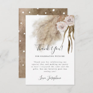 Cartão De Agradecimento Festa de aniversário Bohemian Pampas Grass Girl