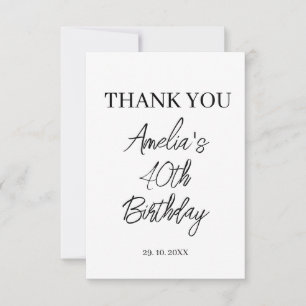 Cartão De Agradecimento Festa de aniversário Branca e Negra Moderna