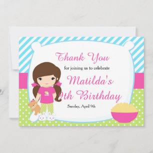 Cartão De Agradecimento Festa de Aniversário com Pernoite de Menina de Cab