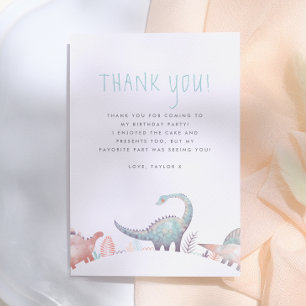 Cartão De Agradecimento Festa de Aniversário da Menina Dinossauro Fofa