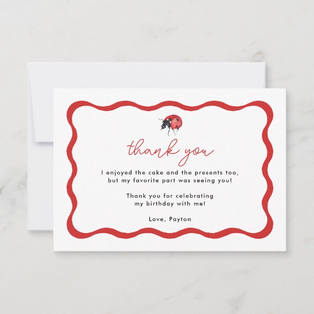 Cartão De Agradecimento Festa de aniversário Da Menina Ladybug Obrigado (Frente)