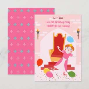 Cartão De Agradecimento Festa de Aniversário da Menina Princesa Real