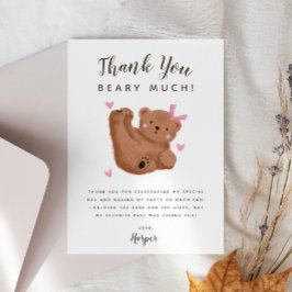 Cartão De Agradecimento Festa de Aniversário da Menina Ursa Bebê