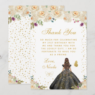 Cartão De Agradecimento Festa de Aniversário da Princesa de Cabelo Floral 