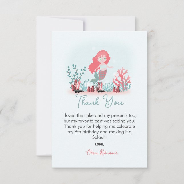 Cartão De Agradecimento Festa de aniversário da Princesa de Sereia Mágica (Frente)