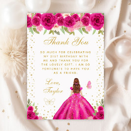 Cartão De Agradecimento Festa de aniversário da Princesa do Cabelo Castanh