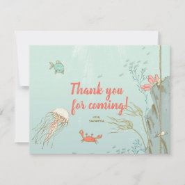 Cartão De Agradecimento Festa de Aniversário da Sereia Debaixo do Mar Obri