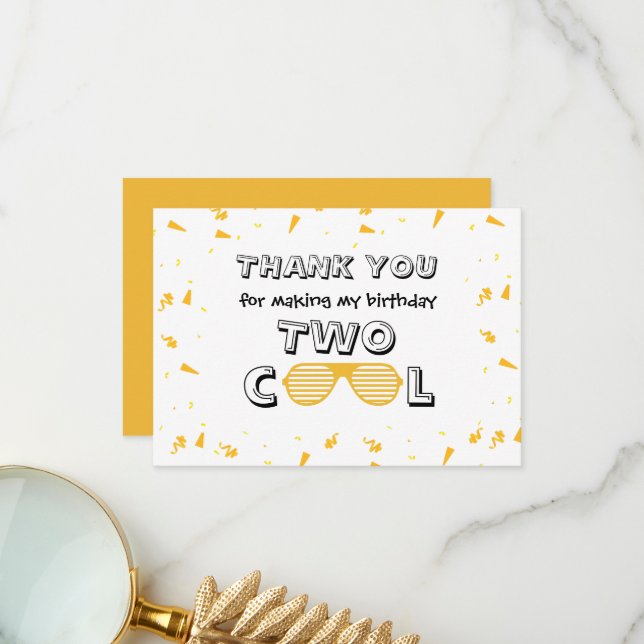 Cartão De Agradecimento Festa de Aniversário de 2 anos com Óculos de Sol T (Frente/Verso In Situ)