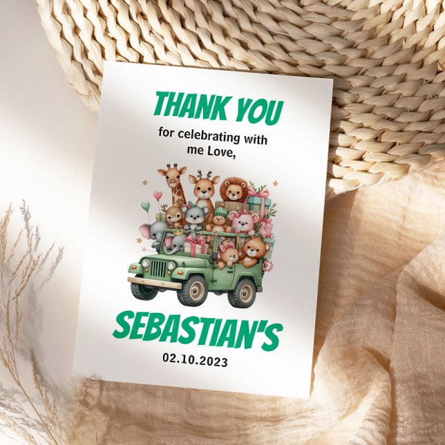 Cartão De Agradecimento Festa de Aniversário de 2 Anos do Animal Selvagem  (Two Wild Safari Animal 2nd Birthday Party thank you card
)