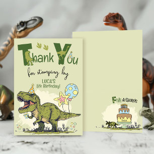 Cartão De Agradecimento Festa de Aniversário de 5 anos do Menino TRex Dino
