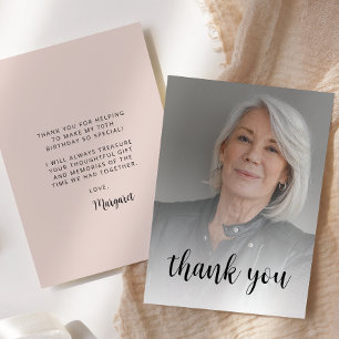 Cartão De Agradecimento Festa de Aniversário de 70 Anos Rosa Bege com Foto