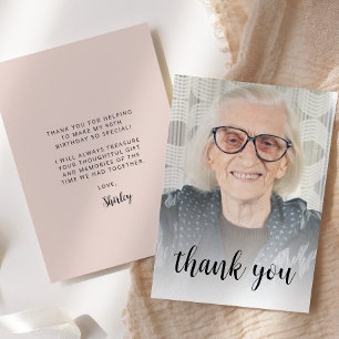 Cartão De Agradecimento Festa de Aniversário de 90 anos Custom Photo Blush