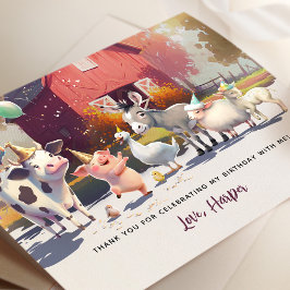 Cartão De Agradecimento Festa de aniversário De Animais Agrícolas Obrigado