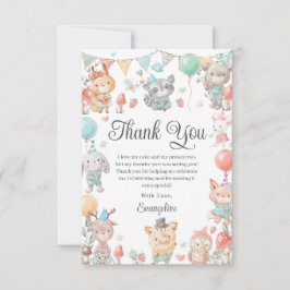 Cartão De Agradecimento Festa de aniversário de Animais Coloridos Cujos Co