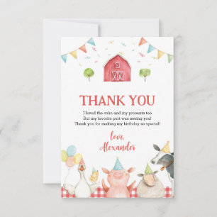 Cartão De Agradecimento Festa de Aniversário de Animais da Fazenda Vermelh