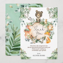 Cartão De Agradecimento Festa de Aniversário de Animais da Floresta Verde 