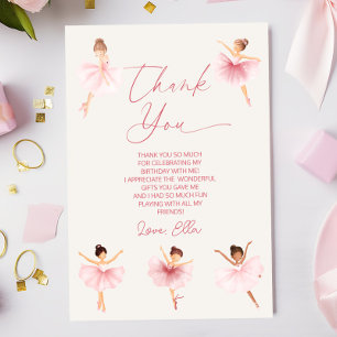 Cartão De Agradecimento Festa de Aniversário de Ballet Bailarina Rosa Eleg