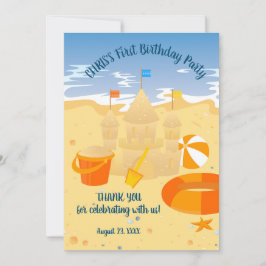 Cartão De Agradecimento Festa de aniversário de bebê divertida da praia do