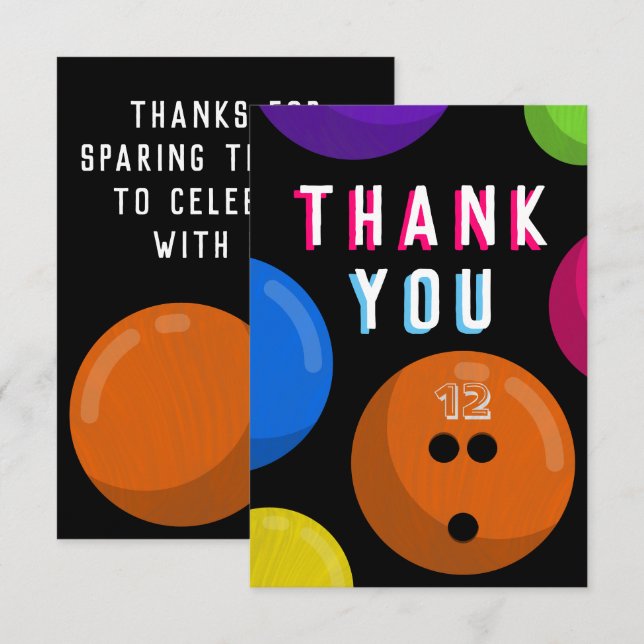 Cartão De Agradecimento Festa de Aniversário de Boliche Boliche Cósmico La (Frente/Verso)