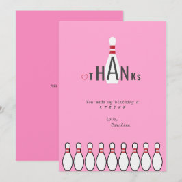 Cartão De Agradecimento Festa de Aniversário de Bowling Rosa Simples Moder