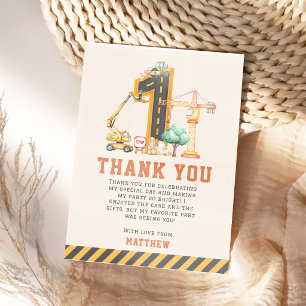 Cartão De Agradecimento Festa de Aniversário de Caminhões de Construção
