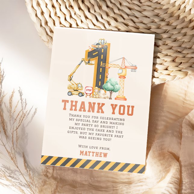 Cartão De Agradecimento Festa de Aniversário de Caminhões de Construção (Criador carregado)