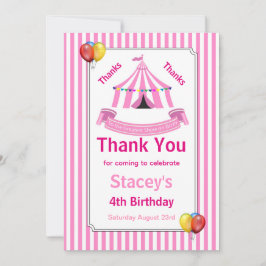 Cartão De Agradecimento Festa de aniversário de circo rosa