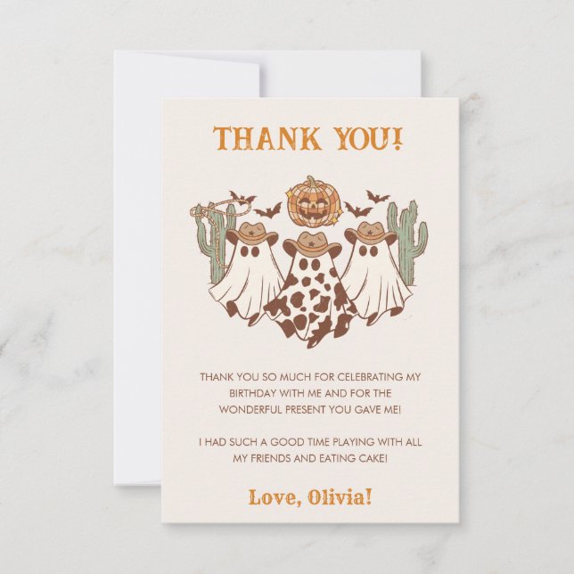 Cartão De Agradecimento Festa de aniversário de cowboy do Halloween Ociden (Frente)