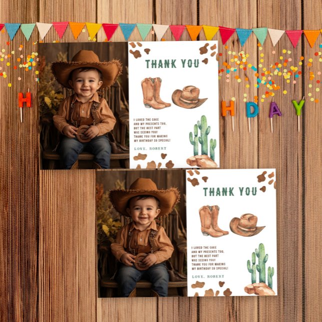 Cartão De Agradecimento Festa de aniversário de cowboy Obrigado (Criador carregado)
