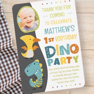 Cartão De Agradecimento Festa de Aniversário de Criança com Foto de Dinoss