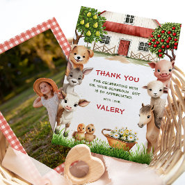 Cartão De Agradecimento Festa de Aniversário de Crianças Animais da Fazend