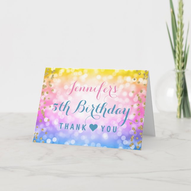 Cartão De Agradecimento Festa de Aniversário de Crianças Obrigado Unicórni (Frente)