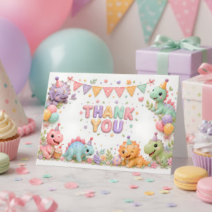 Cartão De Agradecimento Festa de Aniversário de Dinossauro Menina