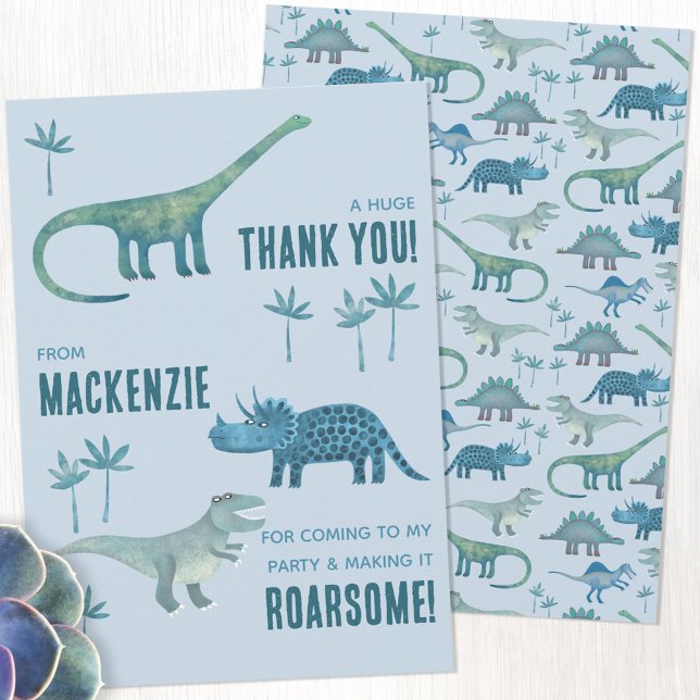 Cartão De Agradecimento Festa de Aniversário de Dinossauro Obrigado (Criador carregado)