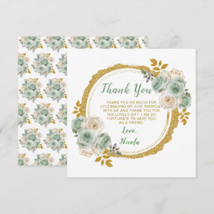 Cartão De Agradecimento Festa de aniversário de Flores Elegantes Douradas 