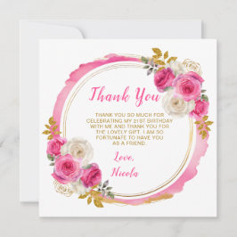 Cartão De Agradecimento Festa de aniversário de Flores Elegantes, Rosa-Que