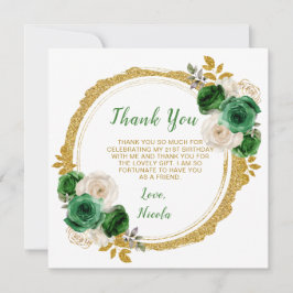 Cartão De Agradecimento Festa de aniversário de Flores Elegantes Verde-Esc