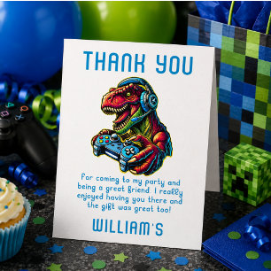 Cartão De Agradecimento Festa de Aniversário de Jogos de Vídeo Dinossauro