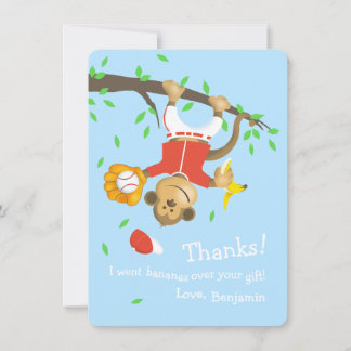 Cartão De Agradecimento Festa de aniversário de macaco com beisebol