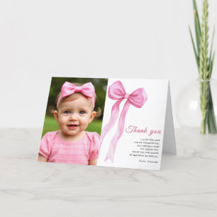 Cartão De Agradecimento Festa de aniversário de menina com laço rosa em aq