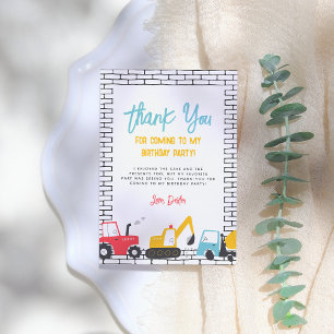 Cartão De Agradecimento Festa de aniversário de Menino de Veículos de Cons