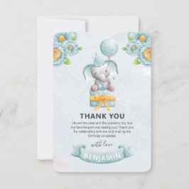 Cartão De Agradecimento Festa de Aniversário de Menino Elefante Fofo