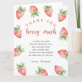 Cartão De Agradecimento Festa de aniversário de morangos obrigado muito me