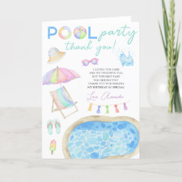 Cartão De Agradecimento Festa de aniversário de piscina em aquarela Obriga