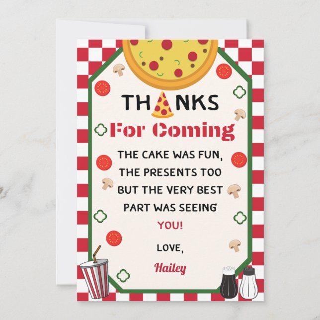 Cartão De Agradecimento Festa de aniversário De Pizza Obrigado (Frente)