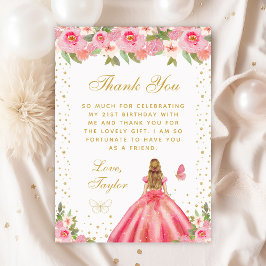 Cartão De Agradecimento Festa de aniversário de princesa com cabelo louro,